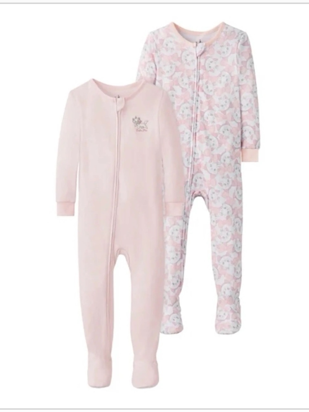 Disney Baby 2-Pack Aristocats Footed Pajamas, Full-Length Zipper, Non-Slip, 18mo